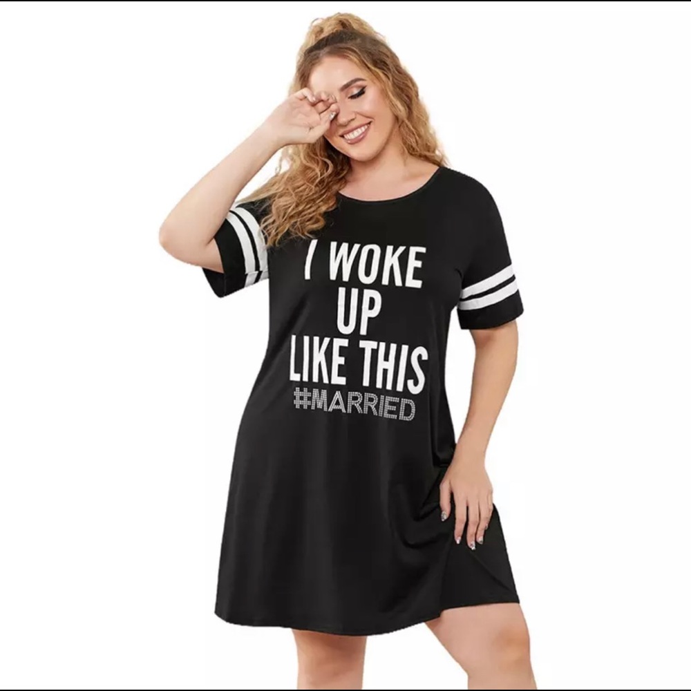 Striped Short Sleeve Plus Size Sleep Dress